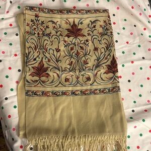 Floral Embroidered Scarf with Fringe